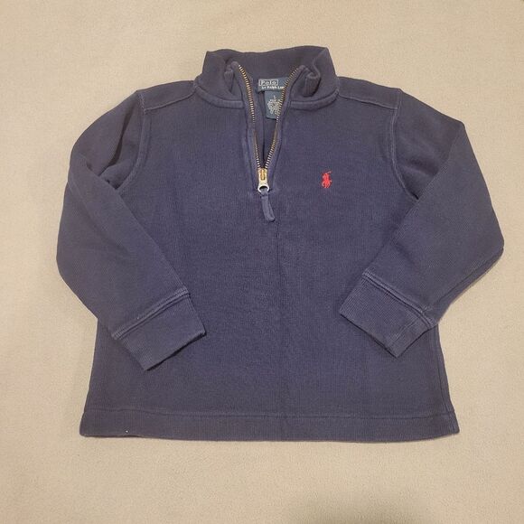 Polo Ralph Lauren Boy Navy Half-Zip Sweater with Red Logo Vintage Size 5 - Picture 1 of 6